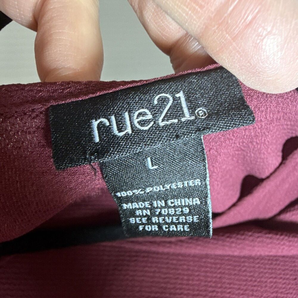 rue21 Burgundy Chiffon Cut-Out Sleeve Round Neck Long Sleeve Blouse L - Picture 11 of 12